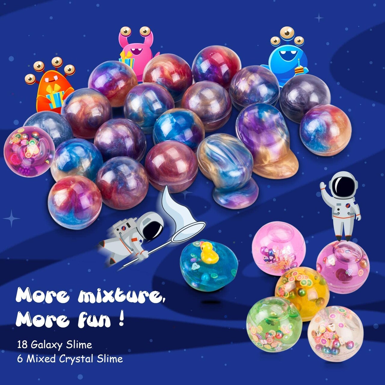 24 Pieces Galaxy Slime Ball Kits with Crystal Slime, Party Favors, Unicorn Slime, Fluffy & Stretchy, Non-Sticky, Stress Relief, Super Soft for Girls & Boys